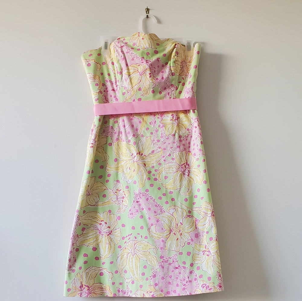 Lilly Pulitzer Pink Polka Dot Horse Strapless Dress